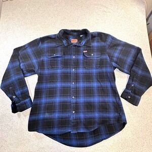 Orvis Flannel Shirt Mens XXL Blue Black Plaid Heavyweight Button Down